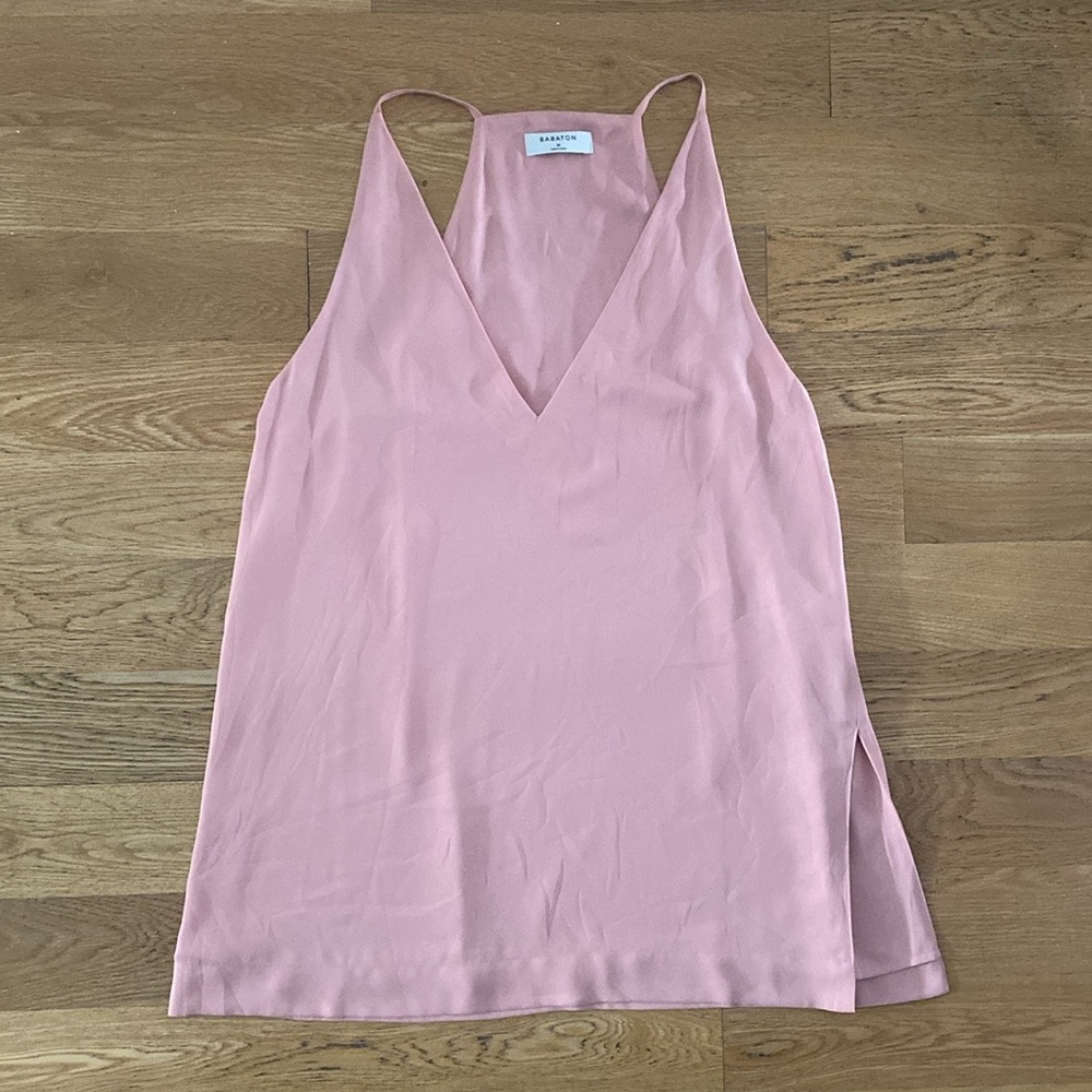 Babaton Blush Pink V-Neck Silk Tank Top
